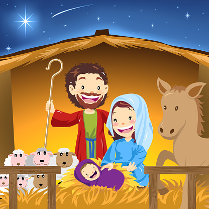 Christmas nativity scene, Jesus born in a manger,
