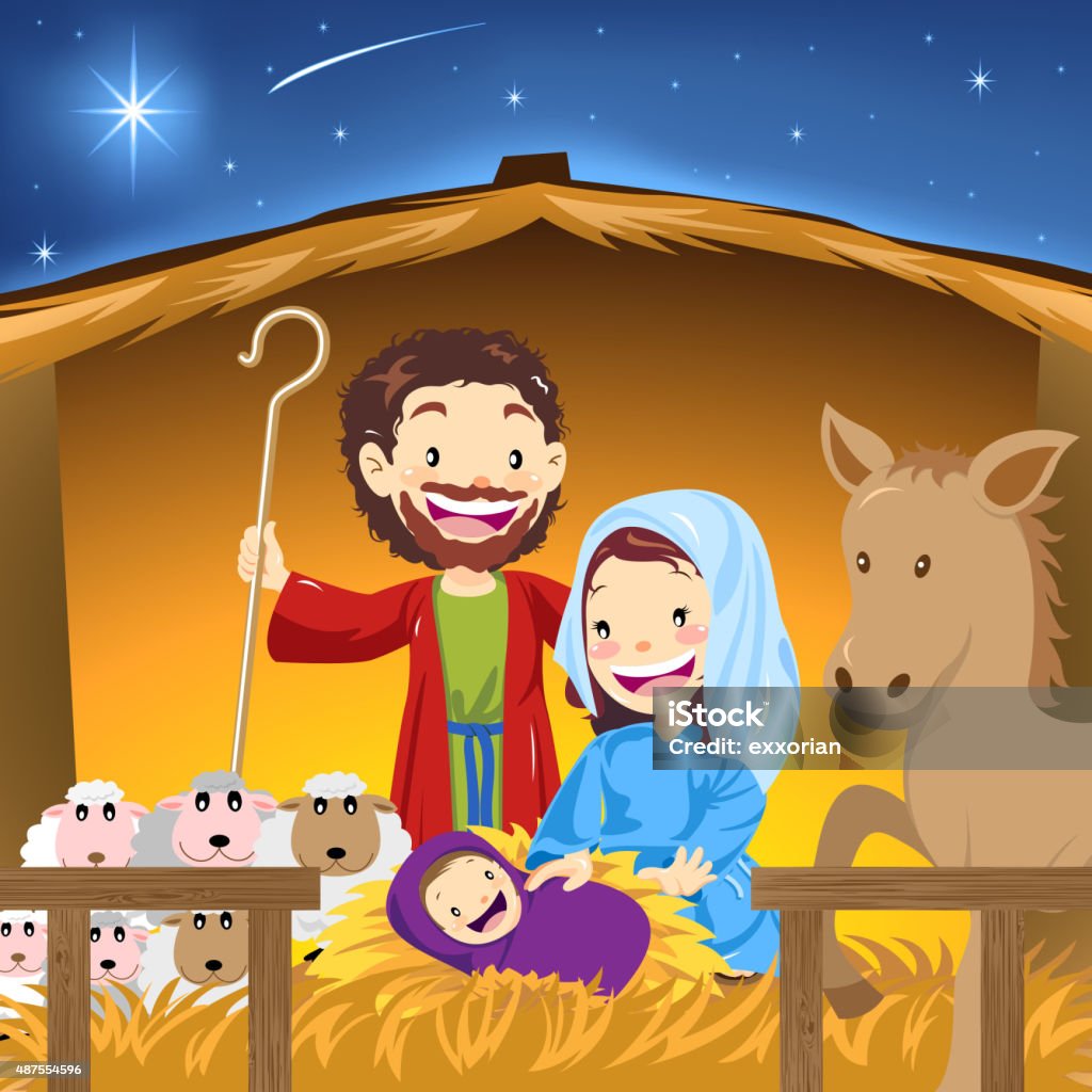Nativity manger Christmas nativity scene, Jesus born in a manger, Nativity Scene stock vector