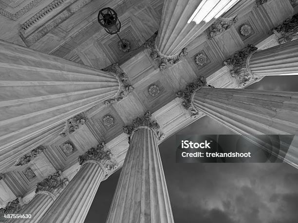 Us Supreme Court Columns And Storm In Black And White Stock Photo - Download Image Now