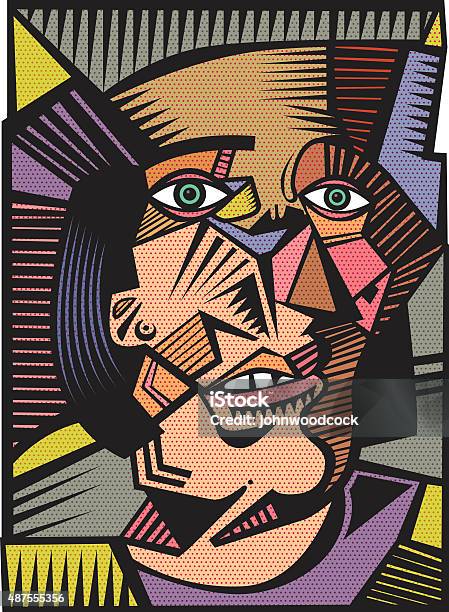 Head Illustration In A Cubist Style Stock Illustration - Download Image Now - Pablo Picasso, Cubism, Modern Art