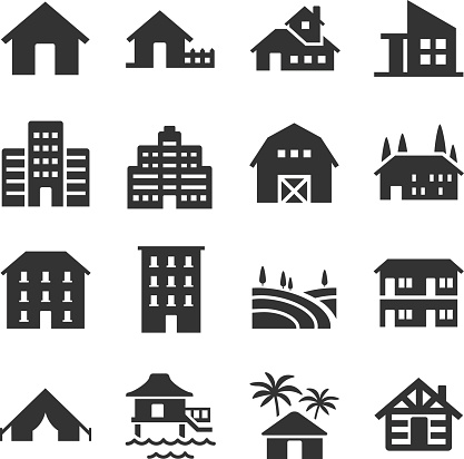 A set of many property type icons