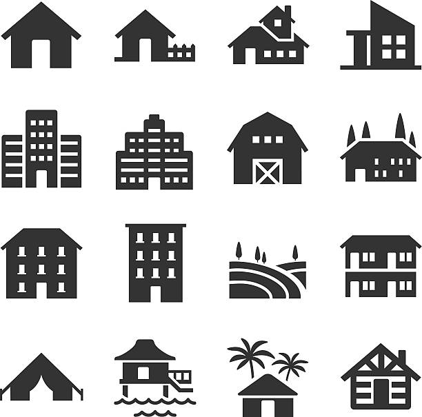 Accommodation type icons A set of many property type icons apartment icon stock illustrations