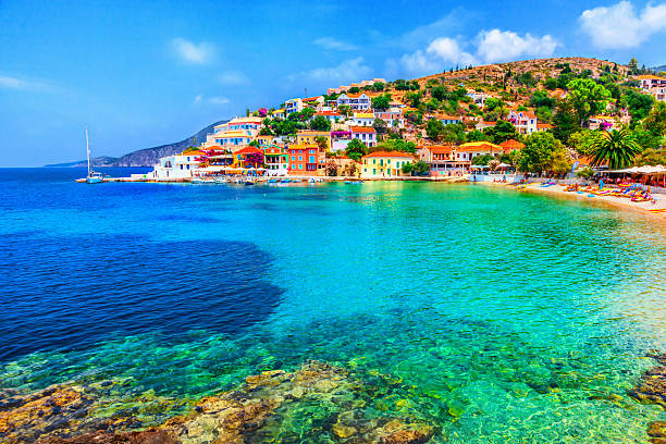 Assos beach Assos beach in Kefalonia, Greece kefalonia stock pictures, royalty-free photos & images