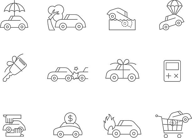 Outline Icons - Auto Insurance Car insurance icons in thin outlines. car dealer icon stock illustrations