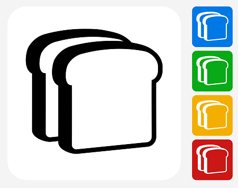 Bread Slices Icon. This 100% royalty free vector illustration features the main icon pictured in black inside a white square. The alternative color options in blue, green, yellow and red are on the right of the icon and are arranged in a vertical column.