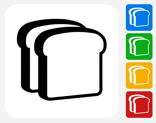 Bread Slices Icon Flat Graphic Design Bread Slices Icon. This 100% royalty free vector illustration features the main icon pictured in black inside a white square. The alternative color options in blue, green, yellow and red are on the right of the icon and are arranged in a vertical column. slice of bread stock illustrations
