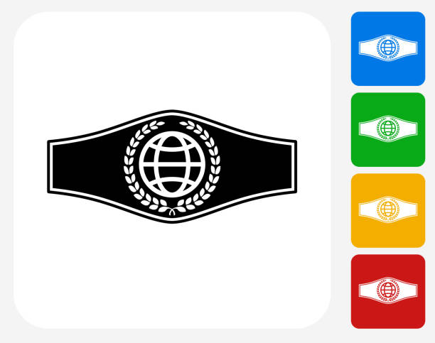 Boxing Belt Icon Flat Graphic Design Boxing Belt Icon. This 100% royalty free vector illustration features the main icon pictured in black inside a white square. The alternative color options in blue, green, yellow and red are on the right of the icon and are arranged in a vertical column. yellow belt stock illustrations