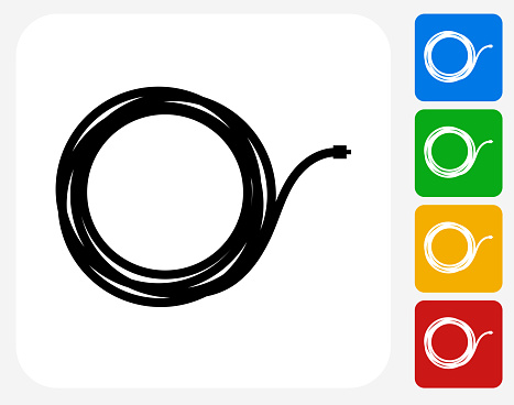 Cable Icon. This 100% royalty free vector illustration features the main icon pictured in black inside a white square. The alternative color options in blue, green, yellow and red are on the right of the icon and are arranged in a vertical column.