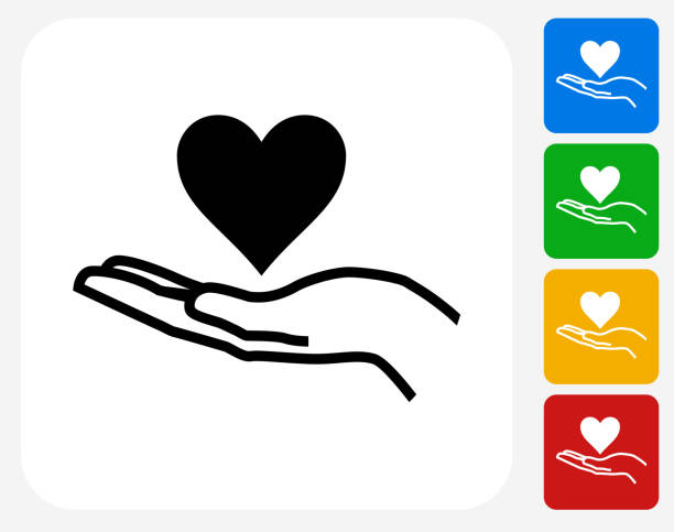 ilustraciones, imágenes clip art, dibujos animados e iconos de stock de sosteniendo corazón de iconos planos de diseño gráfico - consoling human hand human heart care