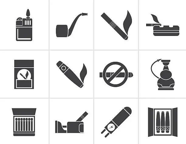 Vector illustration of Black Smoking and cigarette icons