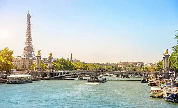 Photo of Eiffel Tower and Bridge Alexandre III over Seine River