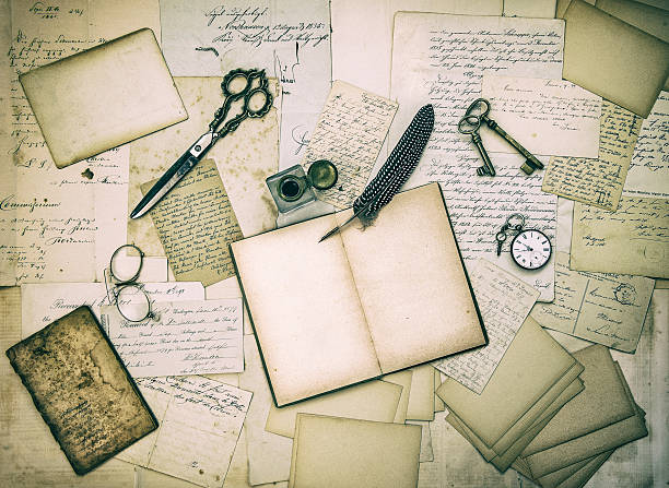 istock antique accessories, old letters and vintage ink pen 487567591