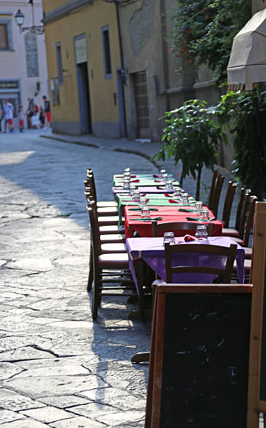 istock restaurant with the tables prepared along the pedestrian street 487567794