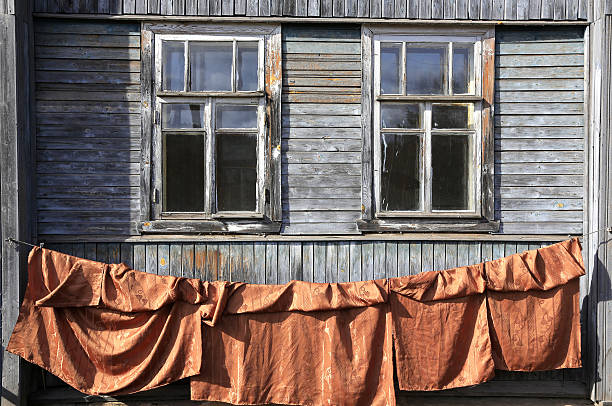 windows in an old wooden house