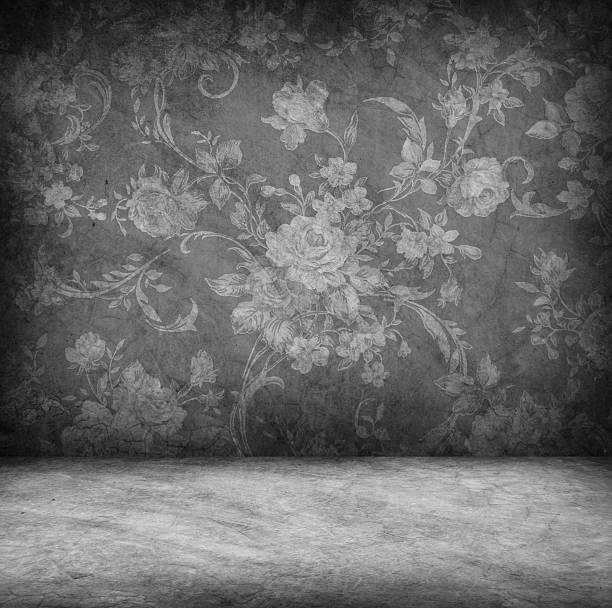 istock Concrete wall and floor texture with rose wallpaper , Grunge des 487572809