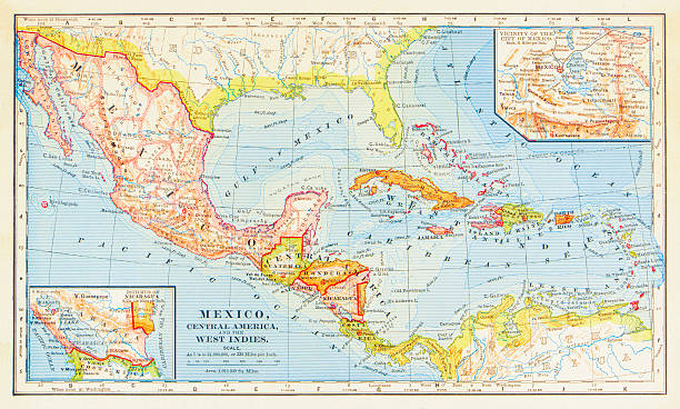 1883 map of central america - map gulf of mexico cartography usa点のイラスト素材／クリップアート素材／マンガ素材／アイコン素材
