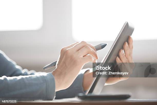Digital Tablet And Stylus Stock Photo - Download Image Now - Digitized Pen, Women, Adult