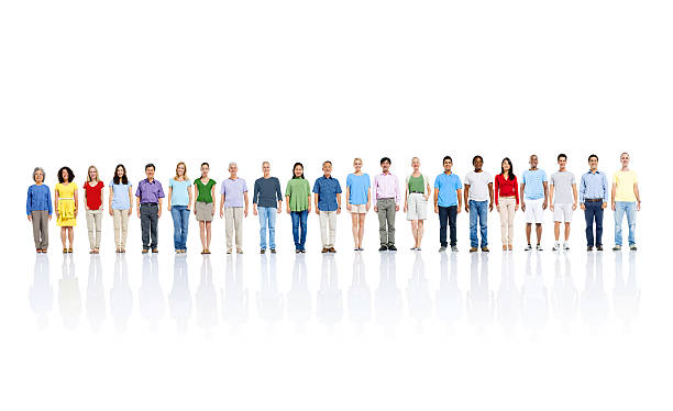 istock Crowd of people stood in long line 487573233