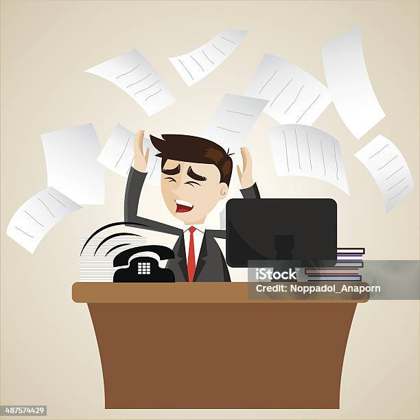 Cartoon Businessman Busy On Office Table Stock Illustration - Download Image Now - Adult, Business, Businessman