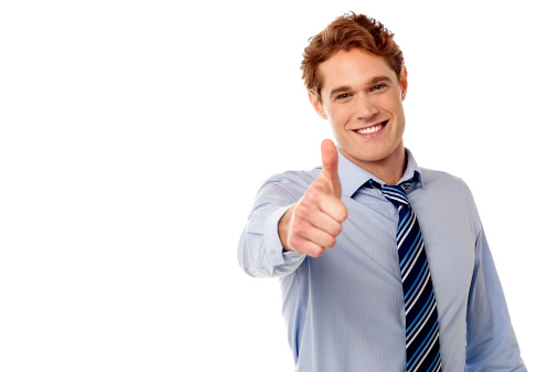 Smart male manager showing thumbs up