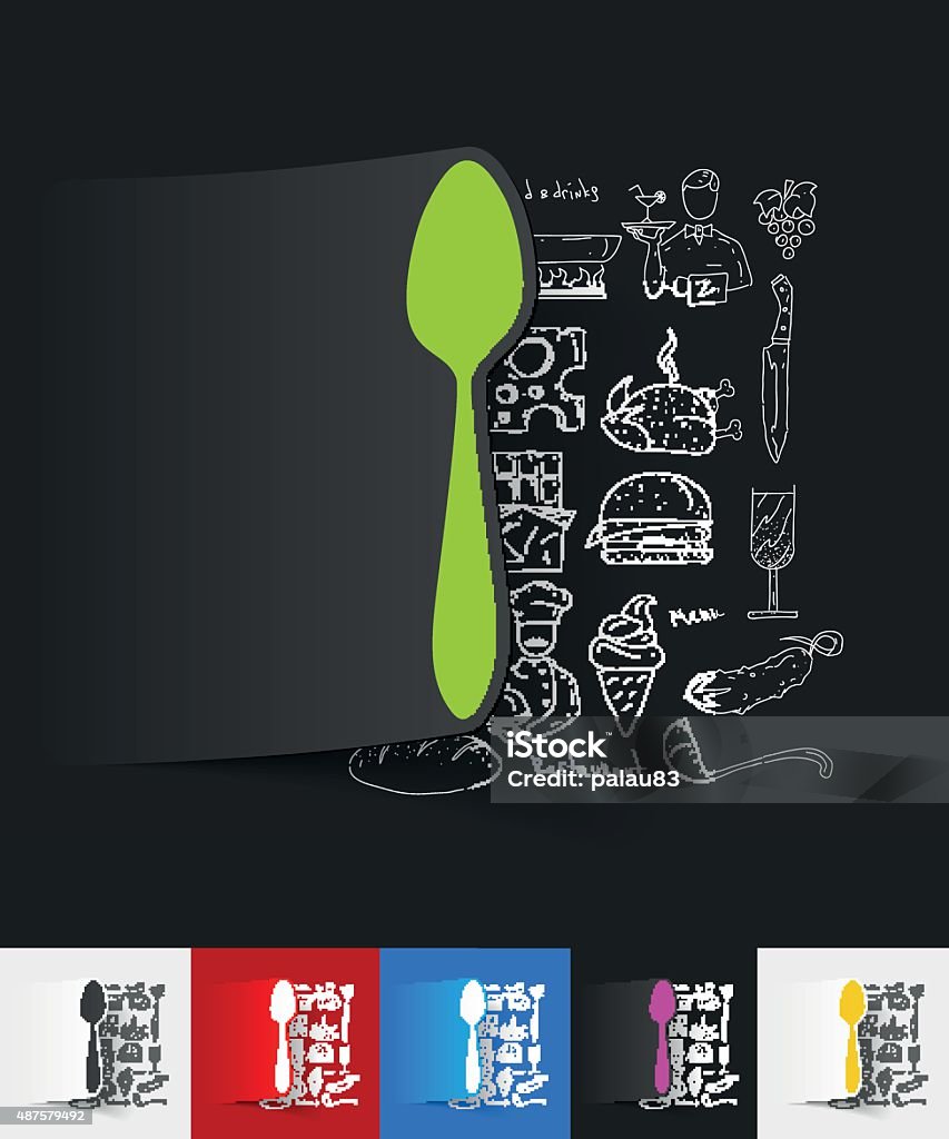 Spoon Inside Sticker Spoon Paper Sticker With Hand Drawn Elements Stock Illustration ...