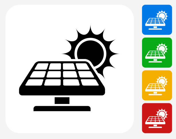 sonnenkollektor-symbol flache grafik design - solar flat panel stock-grafiken, -clipart, -cartoons und -symbole