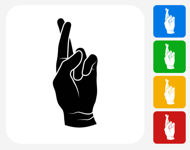 Fingers Crossed Icon Flat Graphic Design Fingers Crossed Icon. This 100% royalty free vector illustration features the main icon pictured in black inside a white square. The alternative color options in blue, green, yellow and red are on the right of the icon and are arranged in a vertical column. fingers crossed illustrations stock illustrations