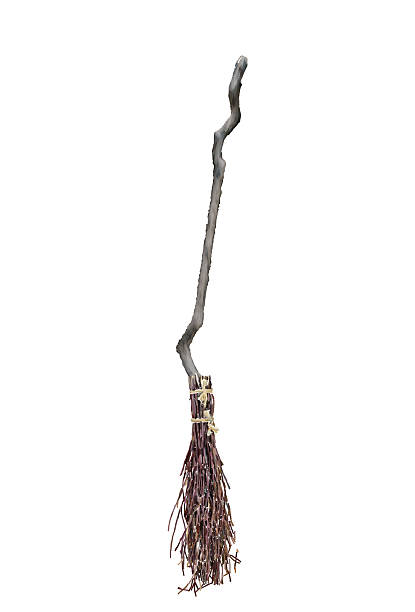 Old fashioned Halloween witches broom held together with twine, digitally hand painted with visible brush strokes and canvas texture. 