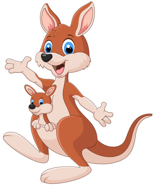 comic rotes riesenkänguru für einen süßen joey - kangaroo joey marsupial mammal stock-grafiken, -clipart, -cartoons und -symbole