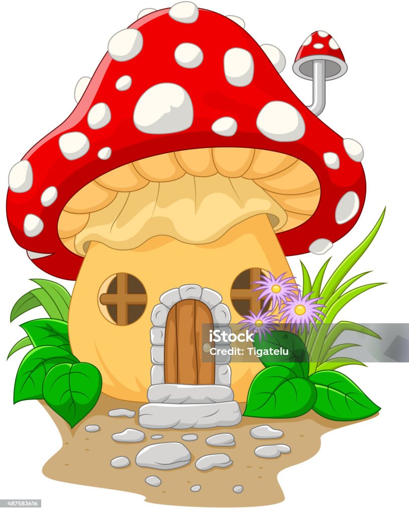 Cartoon mushroom house vector illustration fungi, foliage, children, fun, natural, fantastic, spring, dream, sweet, childlike, mountains, vector, shadows, grass, spotted, summer, mushroom, building, fable, vegetation, countryside, cute, fantasy, funny, illustration, flora, story, roof, plant, toadstool, house, beautiful, background, nature, residential, cartoon, cottage, landscape 2015 stock vector