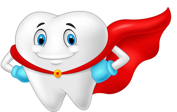 szczęśliwy superbohatera zdrowy ząb - human teeth fairy cartoon toothbrush stock illustrations