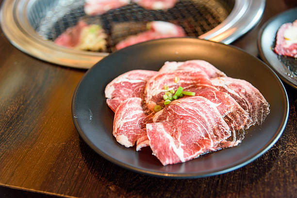 istock Raw beef slice for barbecue or Japanese style yakiniku 487584956