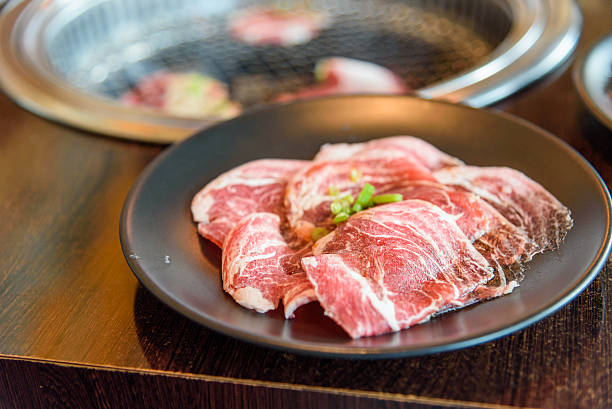 istock Raw beef slice for barbecue or Japanese style yakiniku 487584960