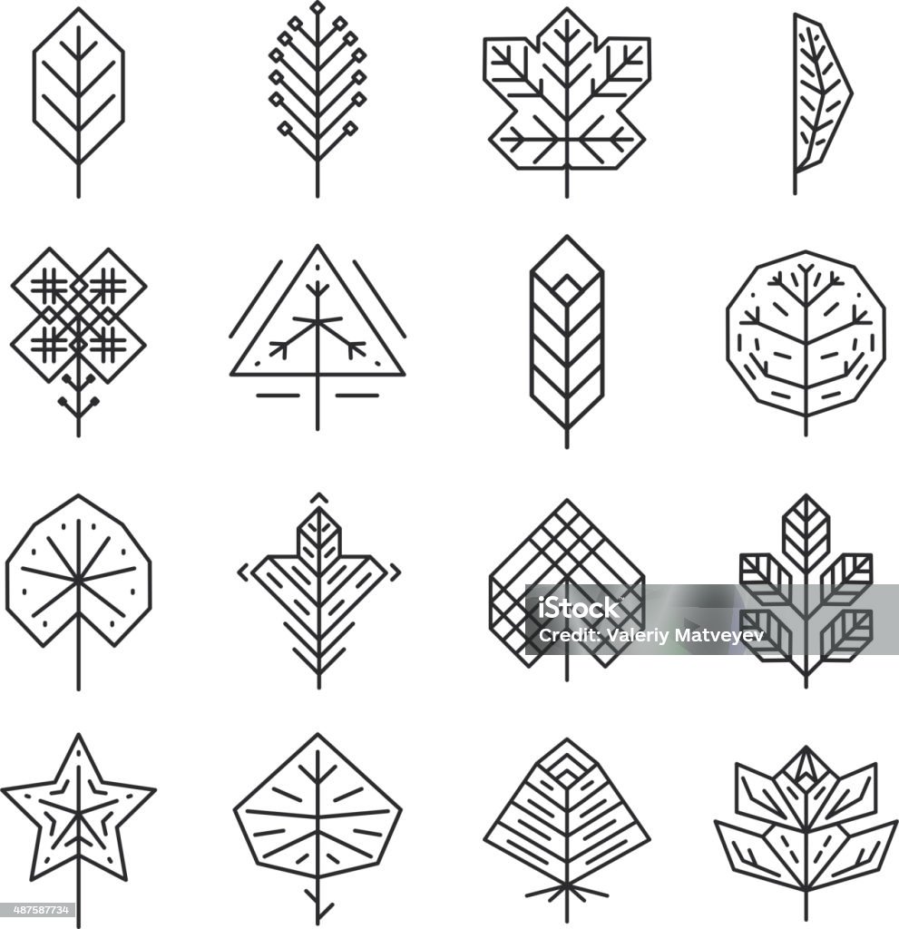 Hipster geometric thin line leaves for logos and emblems Hipster geometric thin line leaves for logos and emblems. Nature elegance, fashion graceful contour, leaf organic floral. Vector illustration Straight stock vector