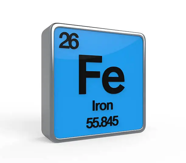 Iron Element Periodic Table isolated on white background. 3D render