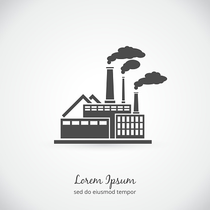 Factory logo. Building plant industrial, power energy, manufacturing station. Vector illustration