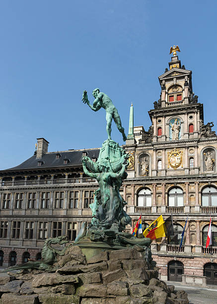 istock Brabo statue in front of historic Antwerp city hall. 487588385