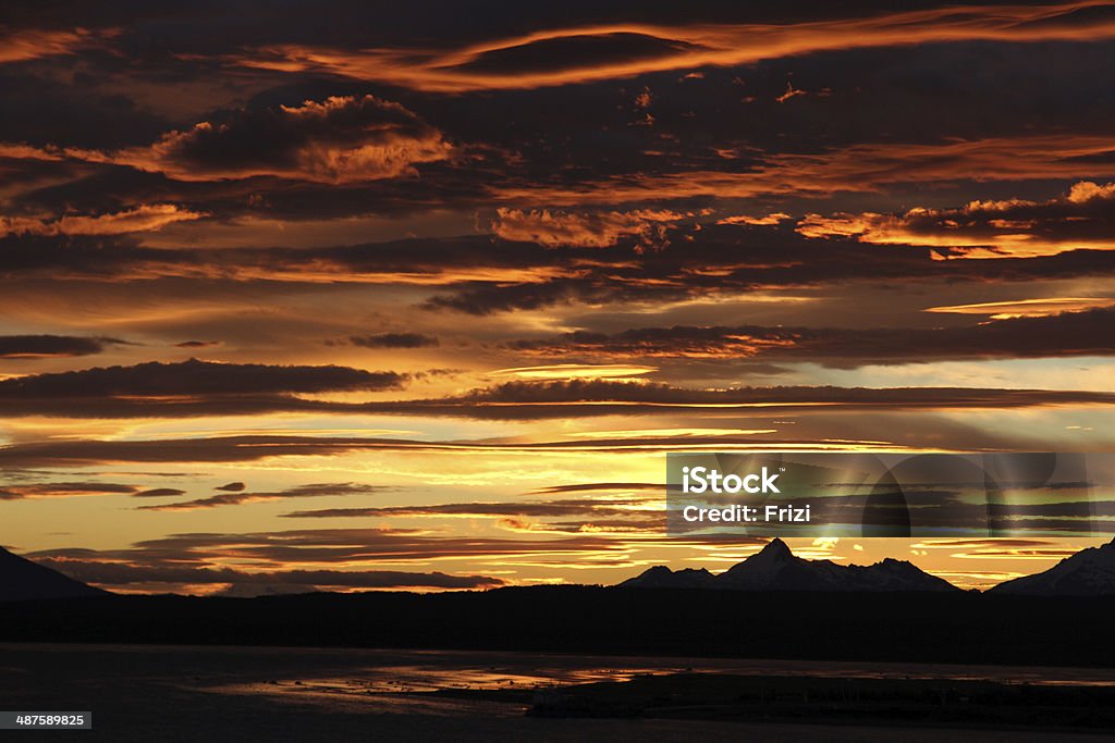 Sunset in the fjords of Patagonia Blue Stock Photo
