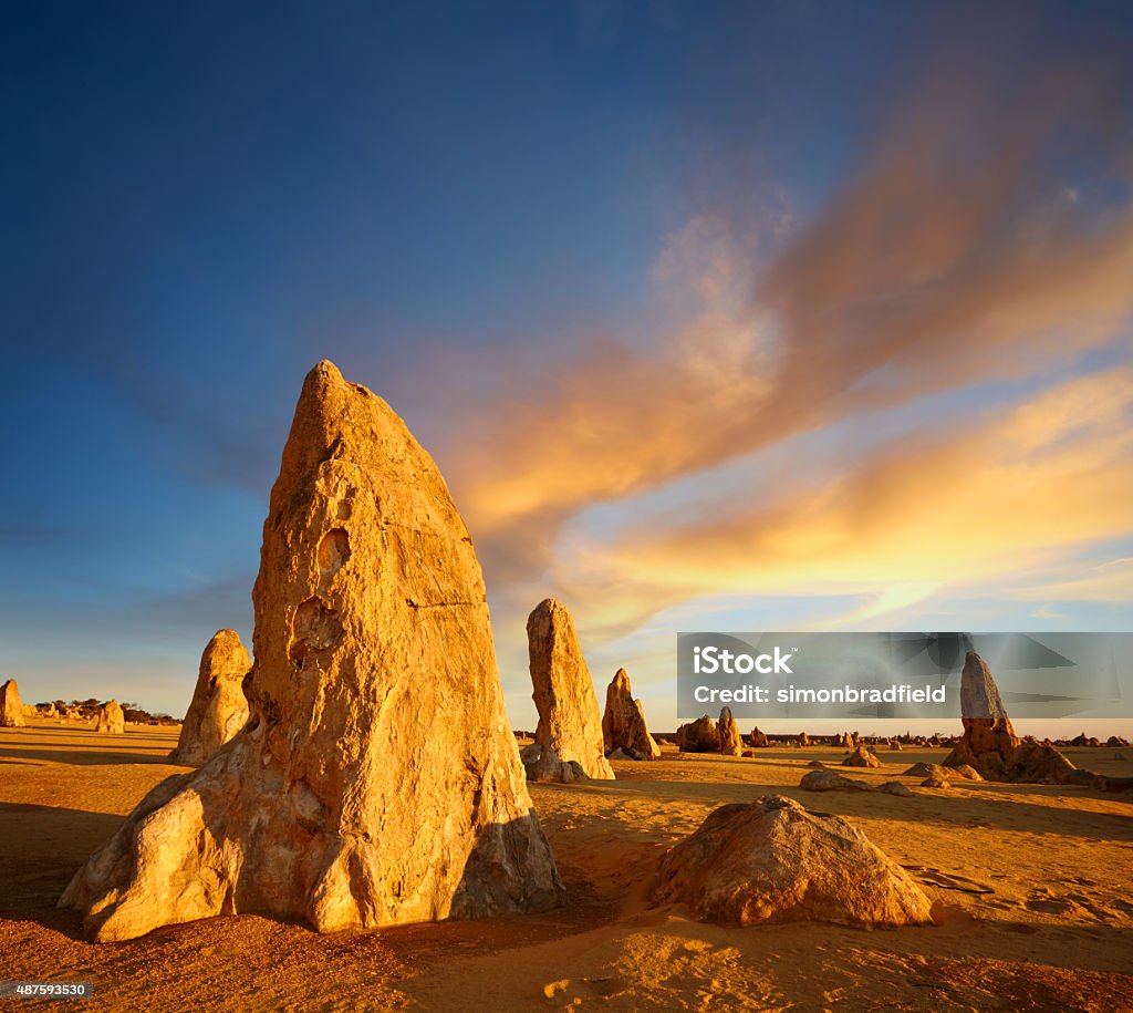 The Pinnacles Of Western Australia Dramatic composite shot of the Pinnacles in Western Australia. Australia Stock Photo