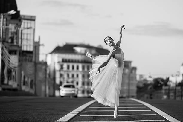 Ballerina in the center of Moscow stock photo