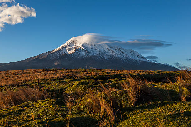 Chimborazo at sunset Extinct volcano Chimborazo, at sunset, the highest of Ecuador extinct volcano stock pictures, royalty-free photos & images