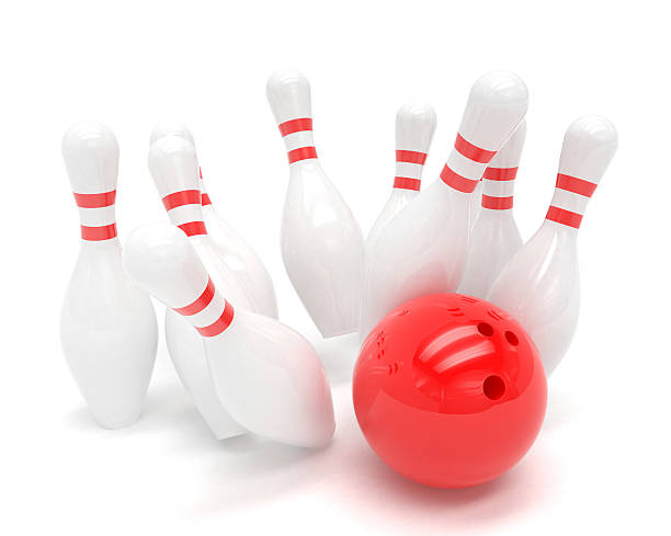 istock Bowling ball and skittles isolated 487599948