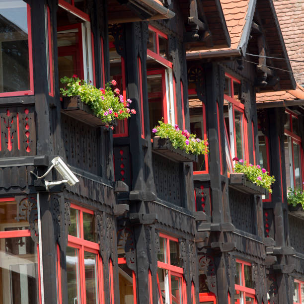 View of a traditional village facade in Sovata, Transylvania, Romania