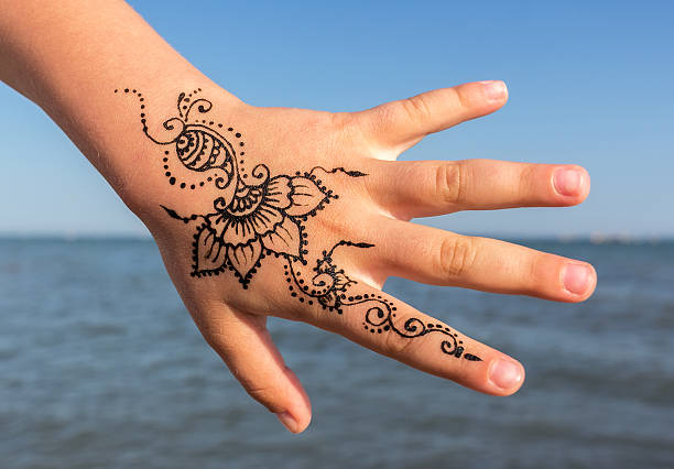istock hand girl with henna patterns on a blue background 487600126