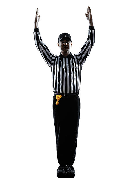 american football referee touchdown gestures silhouettes american football referee touchdown gestures in silhouettes on white background referee stock pictures, royalty-free photos & images