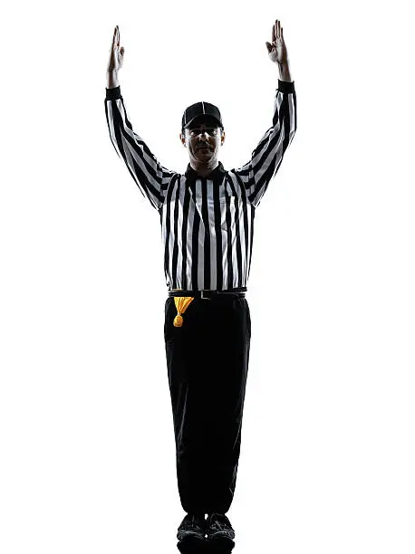 american football referee touchdown gestures in silhouettes on white background