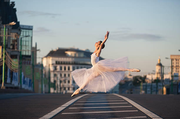 Ballerina in the center of Moscow stock photo