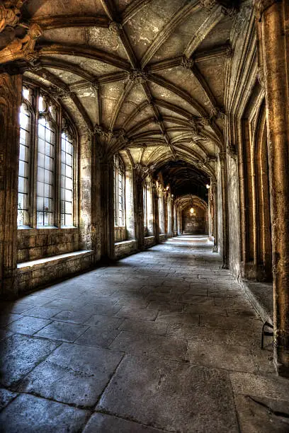 Hogwarts like view of the cloisters at Christchurch cathedral Oxford