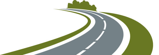 ilustrações de stock, clip art, desenhos animados e ícones de estrada sinuosa com verde na estrada - drive