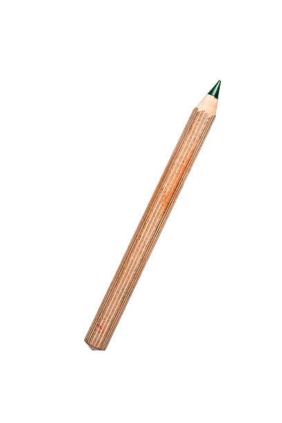 istock old used green crayon pencil, isolated on white 487609581